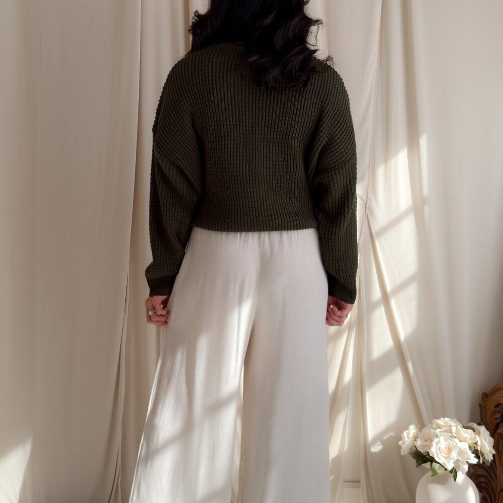 Ivory Linen Blend Wide Leg Drawstring Pants - Picture 16 of 16